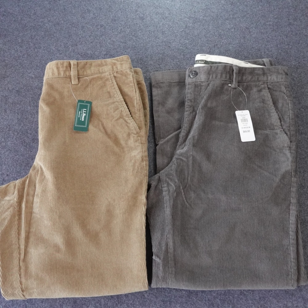 Lot of 2 LL Bean Stretch Country Corduroy Pants 35x30 Classic Fit Khaki Grey NWT - Picture 1 of 10